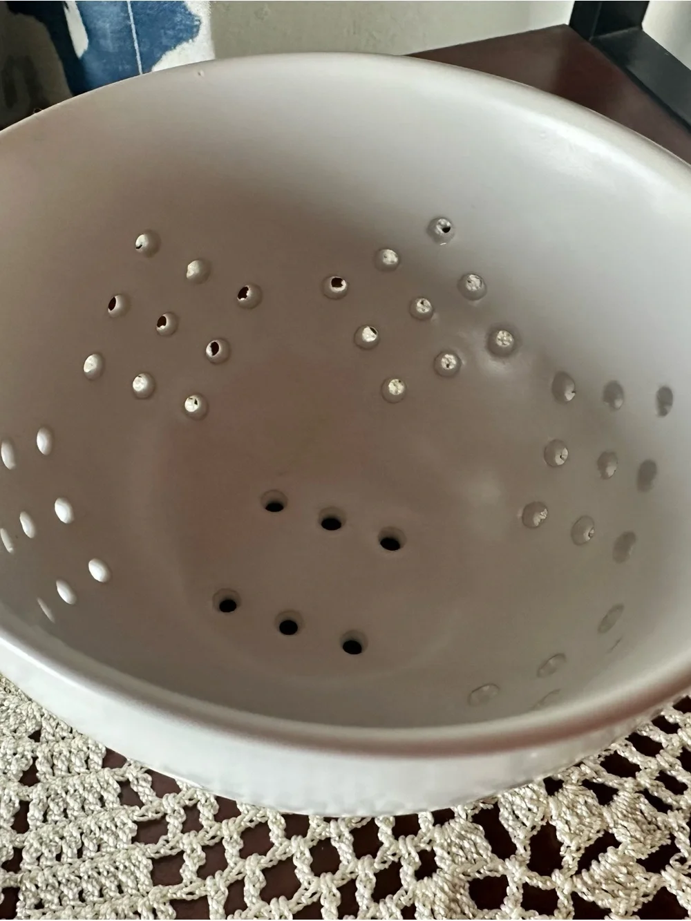 Crate&Barrel White Ceramic Colander with Side Handle